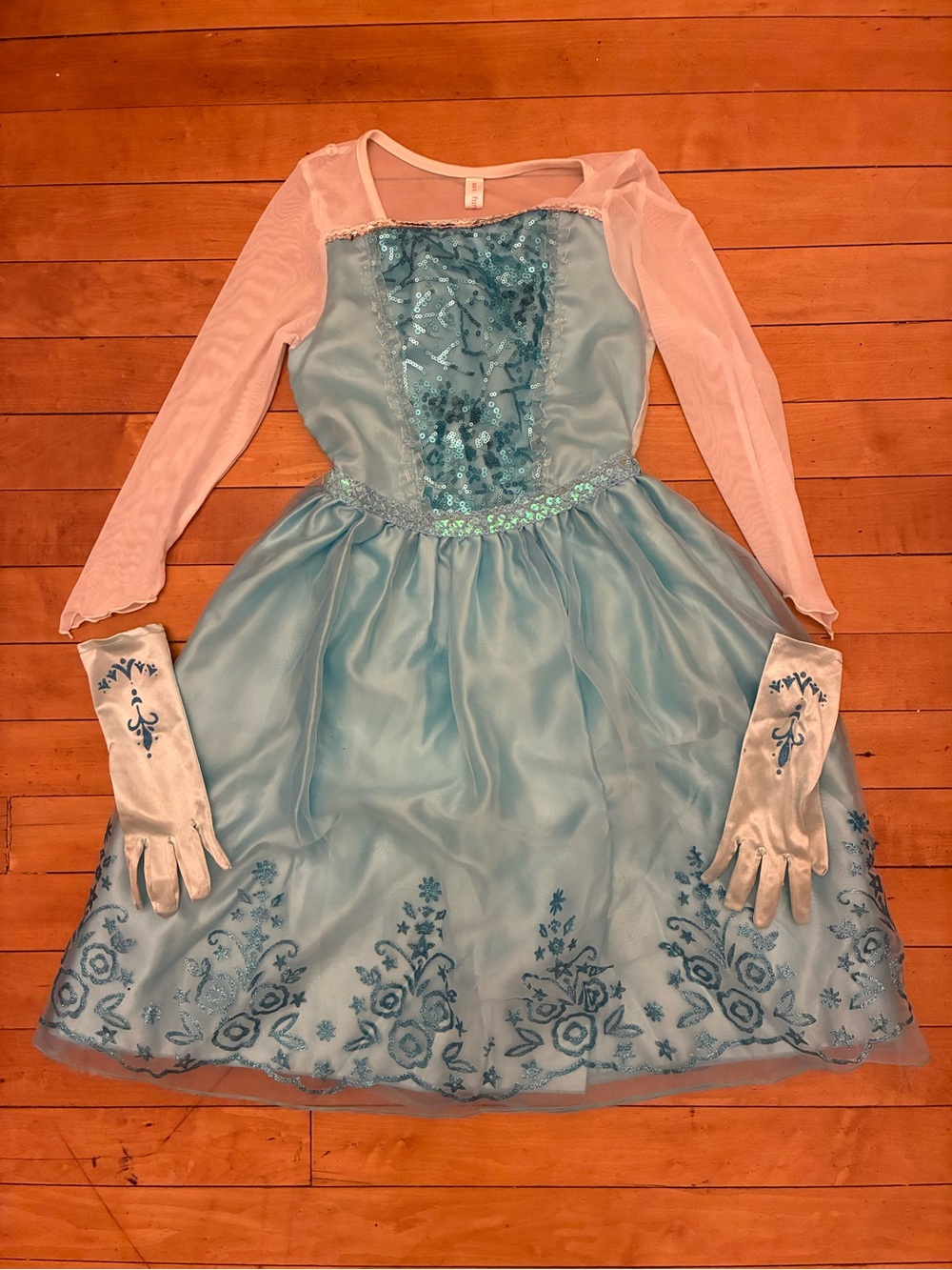 Frozen Elsa Blue Princess Sparkle Costume Dress with Gloves